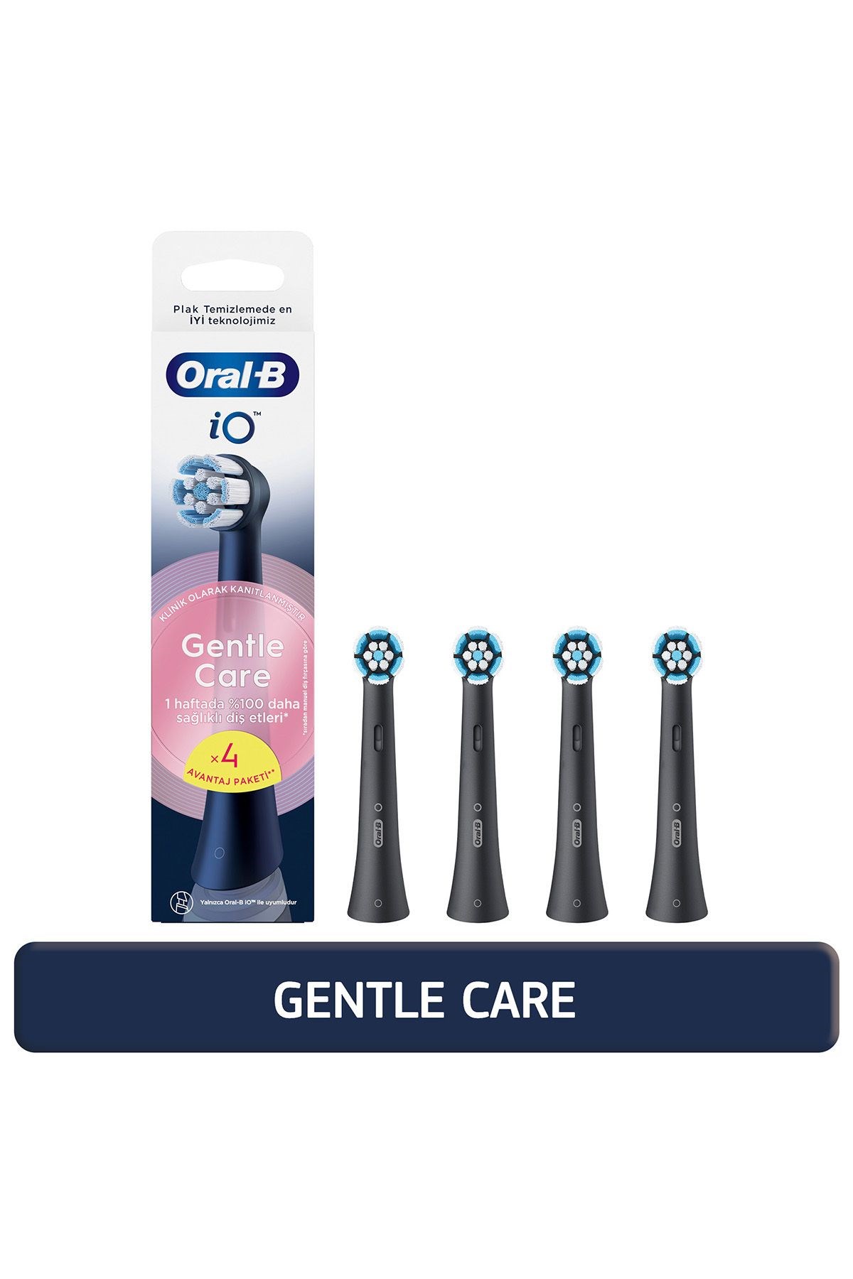 ORAL-B iO Serisi Gentle Care Siyah Orijinal Yedek Başlıkları Hassas Diş Etlerine Uygun 4'lü