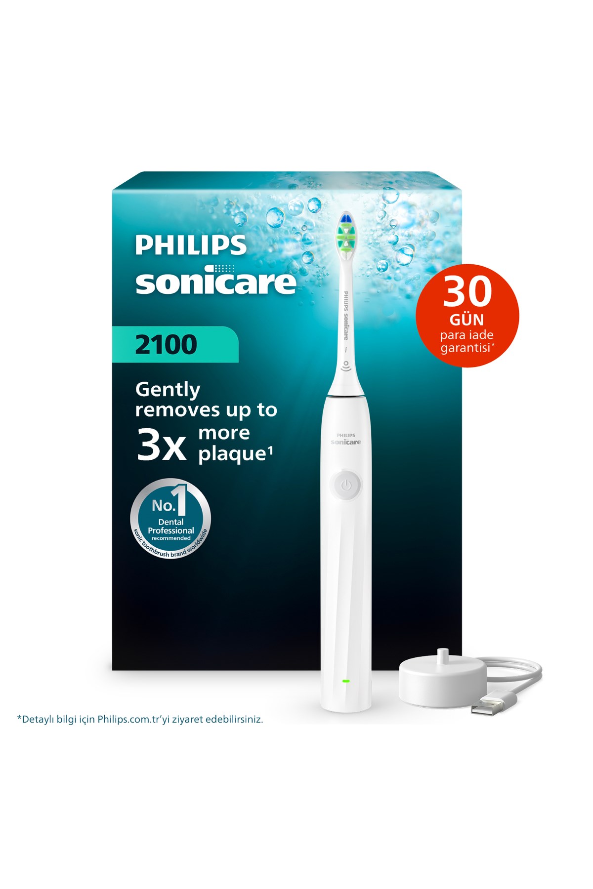 PHİLİPS Sonicare 2100 Şarjlı Diş Fırçası, 3 Kat Plak Temizliği, 14 Gün Şarj , 2 Hız Ayarı, HX4021/01