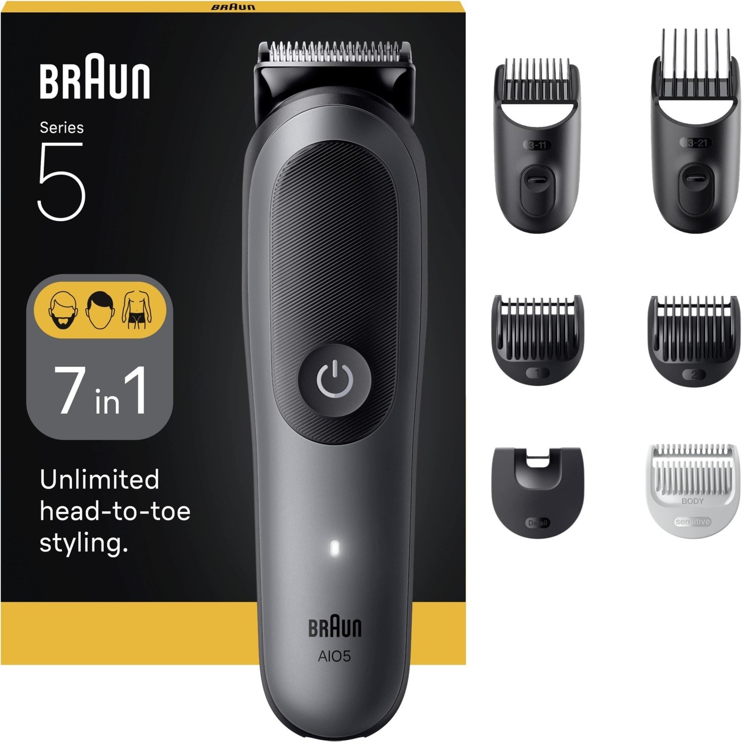 BRAUN Hepsi Bir Arada Series 5 7’si 1 Arada Tıraş Kiti Keskin Bıçak 120 dk Kablosuz Kullanım AIO5520