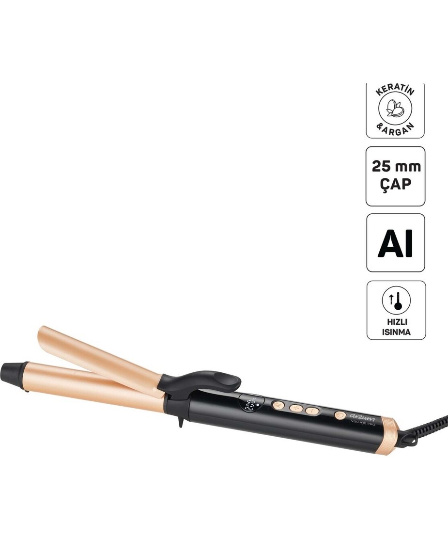 AR5186 Volume Pro Saç Maşası, Keratin ve Argan Yağlı Plaka, 25 mm Maşa Çapı, Siyah